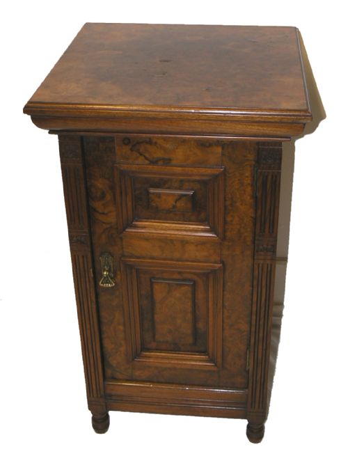 Victorian Burr Walnut Bedside Cupboard. C. 1880