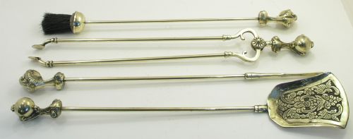 Heavy Quality Set of Four Brass Fire Irons. C. 1930