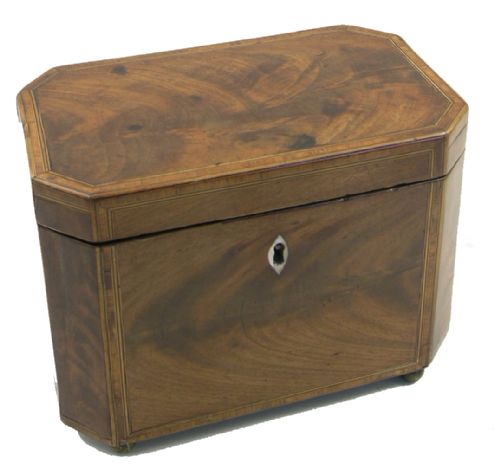 Georgian Sheraton Mahogany & Banded Tea Caddy. C. 1800