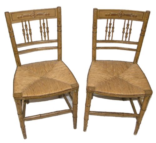 Good Pair Regency Painted & Simulated Bamboo Chairs