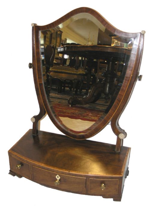 Fine George III Mahogany Shield Shape Toilet Mirror