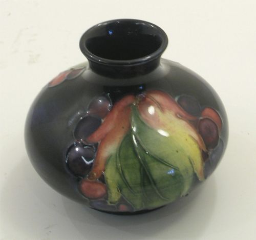 Good Moorcroft England Small Blue Vase. Berries & Leaves