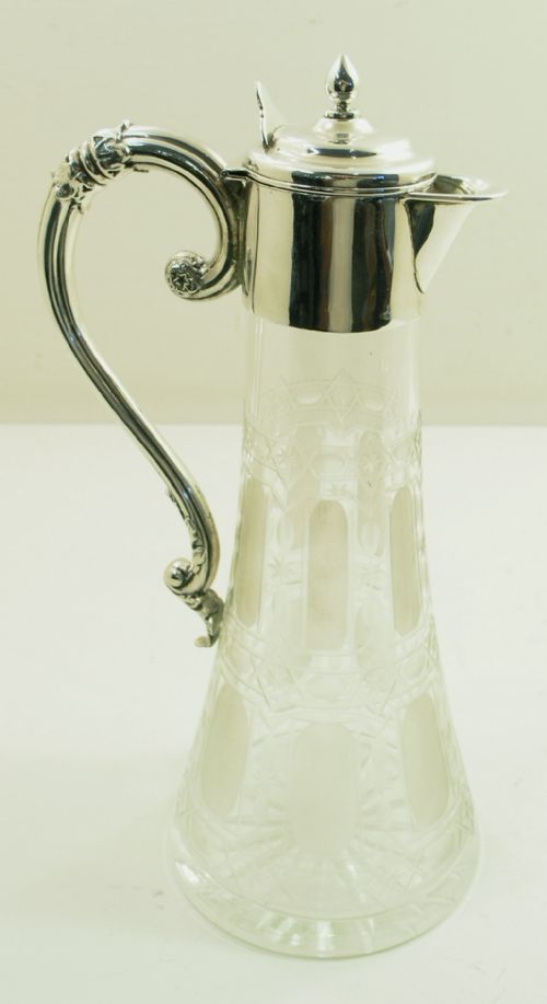 Fine Victorian Silver & Engraved Glass Claret Jug