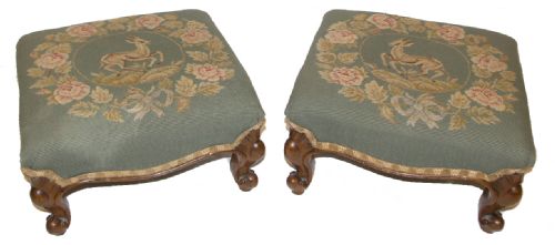 Fine Pair of Victorian Cabriole Leg Foot Stools