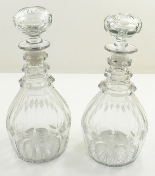 Superb Pair of Triple Ring Georgian Decanters