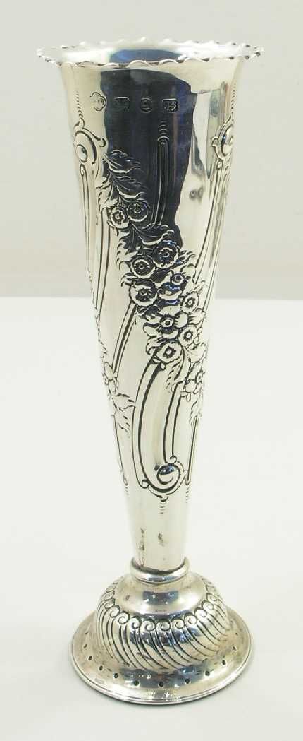 Victorian Silver Tall Flower Vase. Birmingham 1892