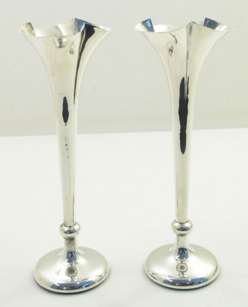 Pretty Pair of Silver Flower Vases. 1902
