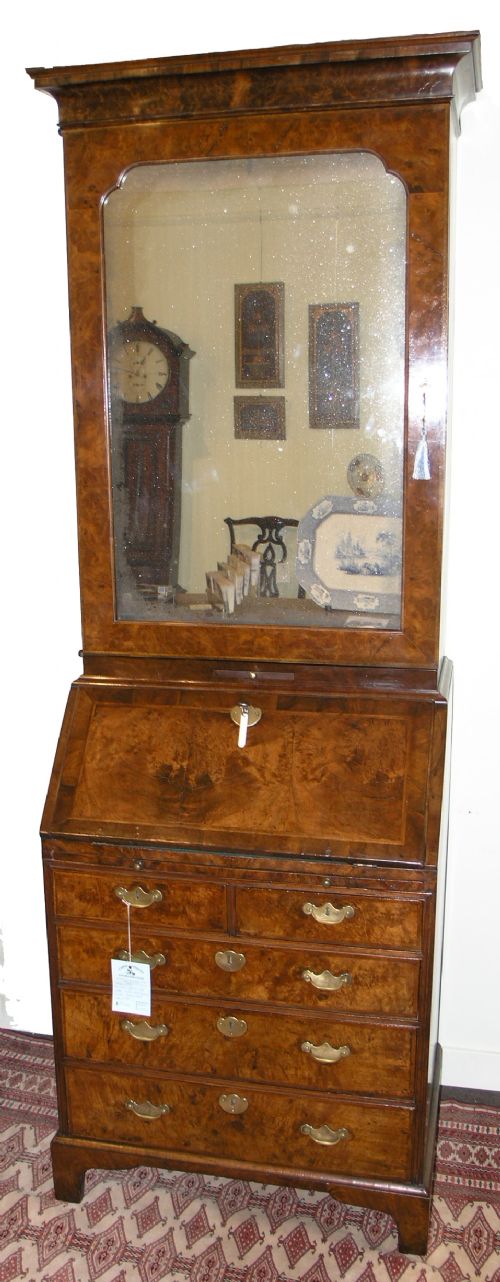 Rare Small Scale George I Walnut Bureau Bookcase