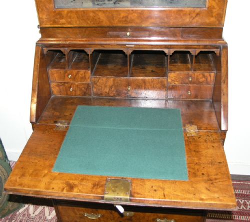 fig 2. RARE SMALL SCALE GEORGE I WALNUT BUREAU BOOKCASE