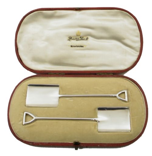 Fine & Rare Pair of Cased Silver Spades. Sheffield 1896