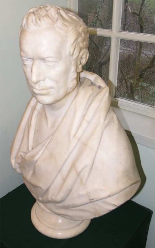 fig 1. CARVED MARBLE BUST BY PETER HOLLINS. DATED 1851