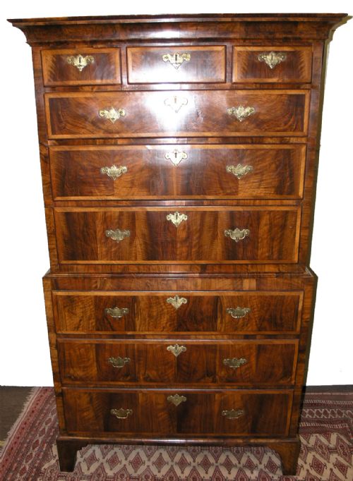 Great Size George I Walnut Chest on Chest. C. 1725