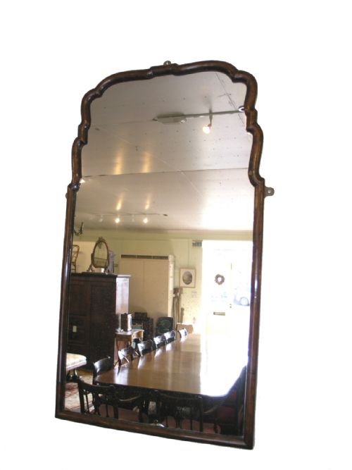 Large Queen Anne Shaped Walnut Mirror. C. 1710