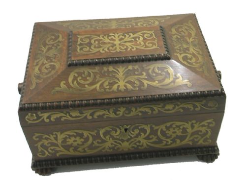 Fine Regency Brass Inlaid Rosewood Jewel Box