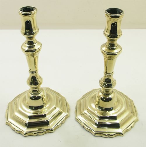 Rare Pair of Queen Anne Brass Candlesticks. C. 1720