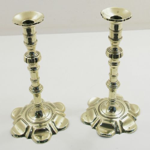 Fine Pair Georgian Petal Base Candlesticks. C. 1800