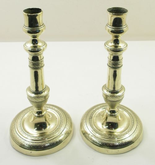 Fine Pair of Early French Brass Candlesticks. C. 1820