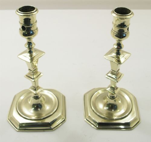 Unusual Pair of Queen Anne Style Brass Candlesticks