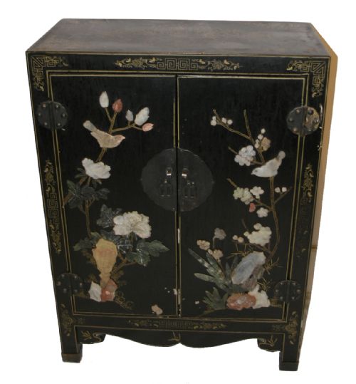 Victorian Chinese Lacquered & Inlaid Cabinet. C. 1880