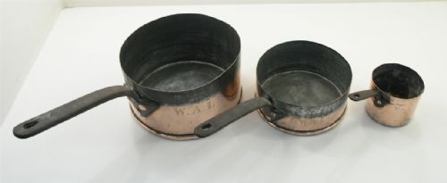 Set of Three Early Victorian Copper Saucepans