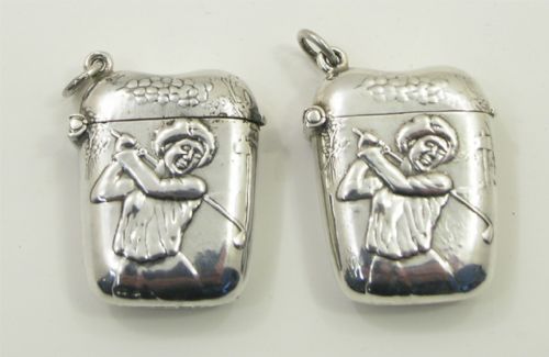 Unusual Pair of Silver Ladies Golfing Vesta Cases