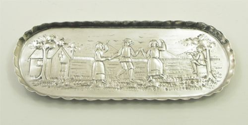 Fine Victorian Silver Pen Tray with Great Scene