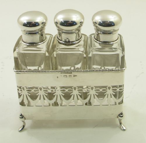 Good Silver Scent Bottles and Holder. Walker & Hall.