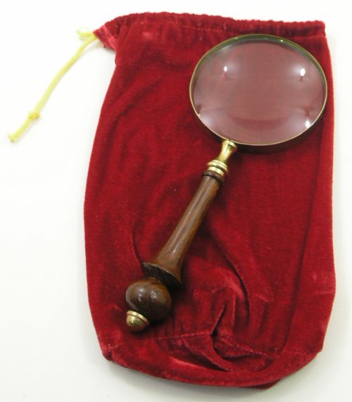 Edwardian Mahogany and Brass Handled Magnifying Glass