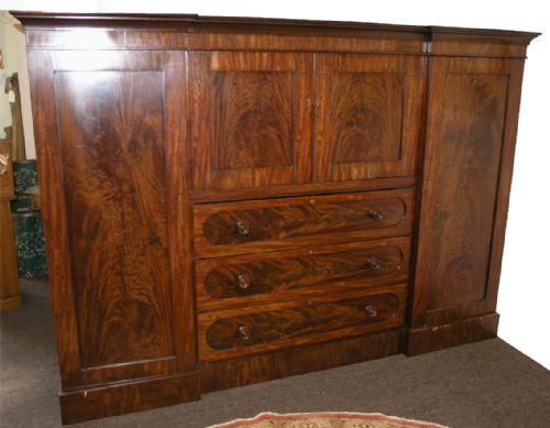 Fine Georgian Flame Mahogany Breakfront Wardrobe.