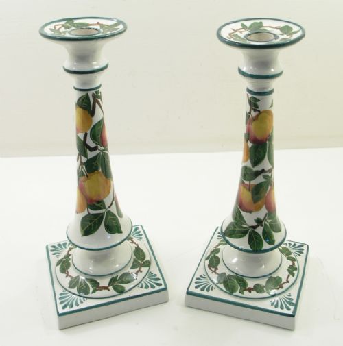 Superb Pair of Wemyss Ware Apples Candlesticks