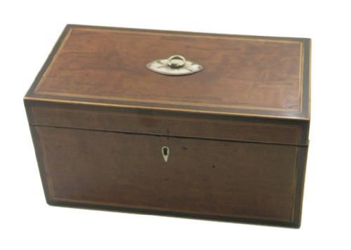 fig 1. GEORGE III MAHOGANY TEA CADDY, COMPLETE INSIDE.