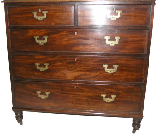 fig 1. GEORGE III MILITARY STYLE MAHOGANY CHEST OF DRAWERS