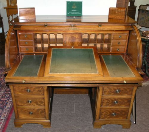 fig 1. FINE WARING & GILLOWS MAHOGANY ROLL TOP DESK.