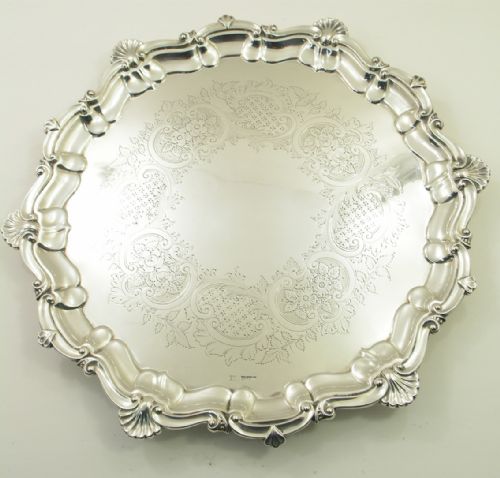 15" Diameter Solid Silver Salver / Tray. 1901