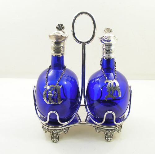 fig 2. 19th CENTURY BRISTOL BLUE DECANTER SET WITH STAND