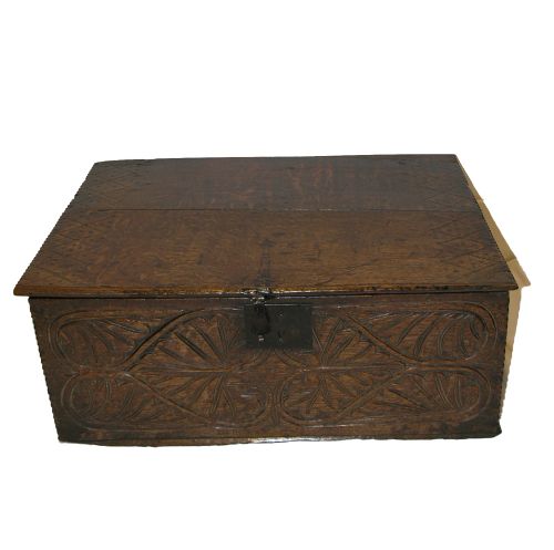 17th Century Carved Oak Bible Box in Original Condition
