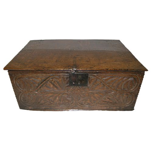 fig 1. 17th CENTURY CARVED OAK BIBLE BOX IN ORIGINAL CONDITION