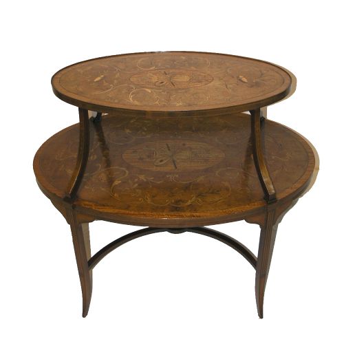 fig 1. FINE EDWARDIAN MARQUETRY MUSIC INFLUENCE ETAGERE