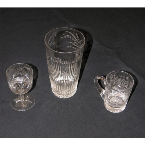 Set of 3 Stunning Scottish Victorian Engraved Glasses