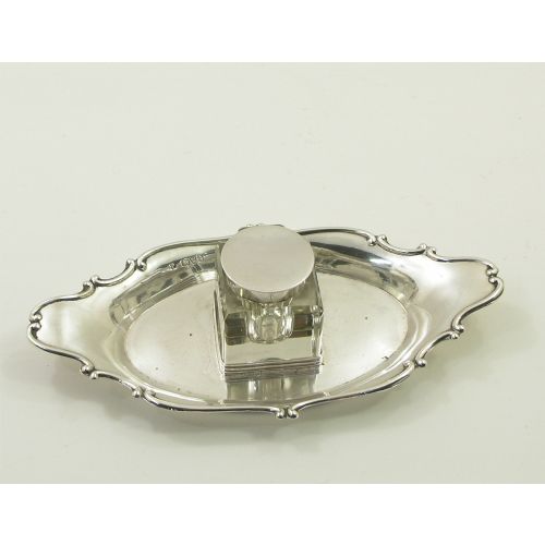 Pretty Edwardian Chester Silver Ink Stand & Bottle
