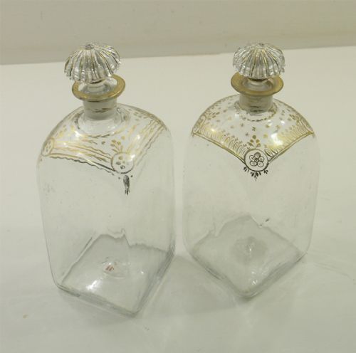 Two Similar 18th Century Dutch Square Glass Decanters