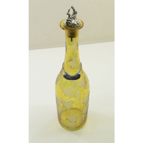 Beautiful Amber Glass Decanter with Silver Label.