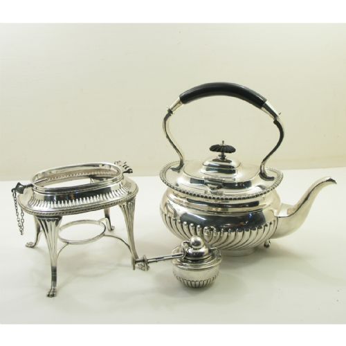 fig 2. VICTORIAN BRITANNIA METAL SPIRIT KETTLE. COMPLETE