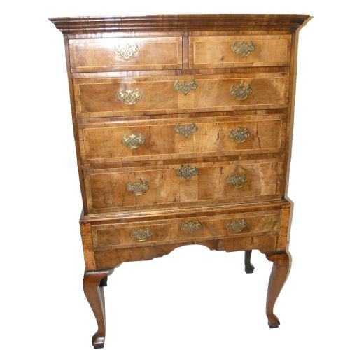 fig 1. FINE GEORGE II WALNUT AND ELM CHEST ON STAND. C. 1750