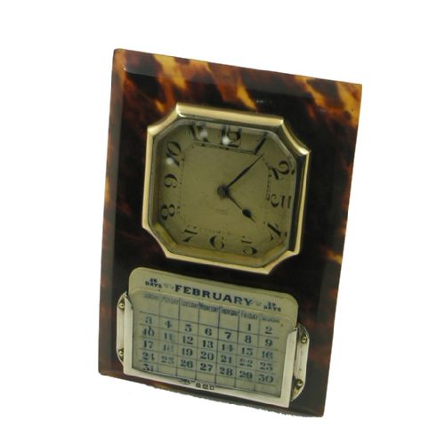 Edwardian Tortoise Shell & Silver Desk Clock Set