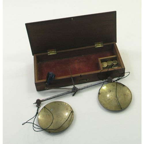 Georgian Mahogany Boxed Travelling Scales with Weights