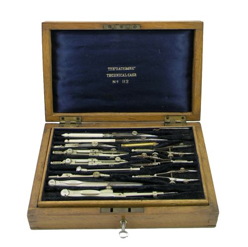 Victorian Boxed Set of German Silver Drawing Instruments