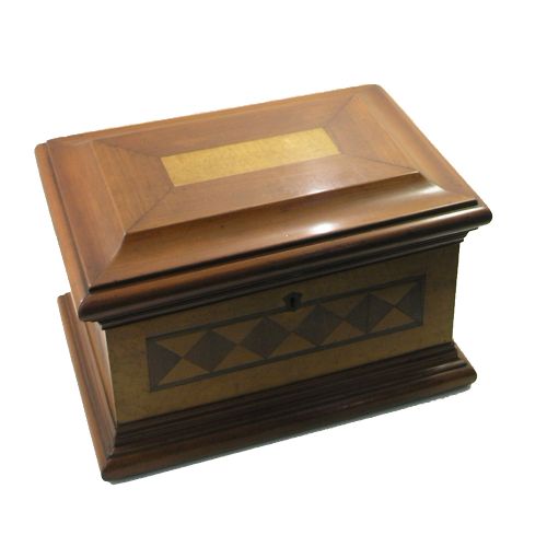 fig 1. LARGE 19th CENT. WALNUT, ROSEWOOD & MAPLE JEWELRY BOX