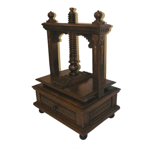 fig 1. 17th CENTURY FLEMISH CARVED OAK BOOK PRESS. DATED 1677