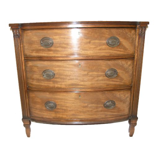 fig 1. SMALL GEORGIAN HEPPLEWHITE DESIGN BOW-FRONT CHEST